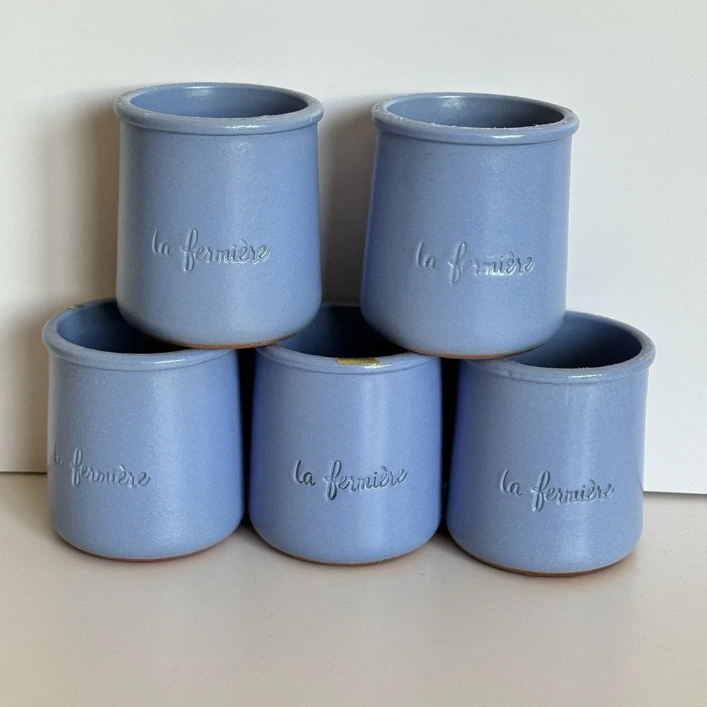 La Fermière Periwinkle Stoneware Yogurt‎ Pots Ramekins Set of 5 France